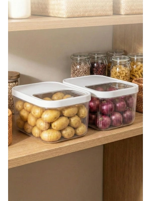 2Li 12 LT Multibox Beyaz Kayar Kapaklı Saklama Kabı & Erzak Kabı & Patates Soğan Kovası