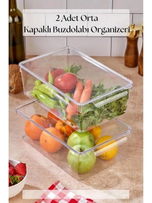 2 Li Kapaklı Buzdolabı Organizeri & Buzdolabı Düzenleyici 4,5 lt