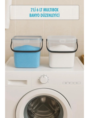 2’li Multibox Deterjanlık Kutusu & Banyo Düzenleyici & Saklama Kutusu 6 Lt Şeffaf