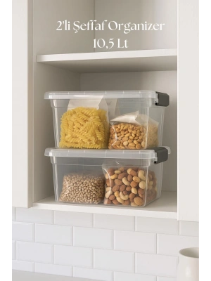 2’li Şeffaf Saklama Kutusu & Düzenleme Kutusu 10,5 Lt