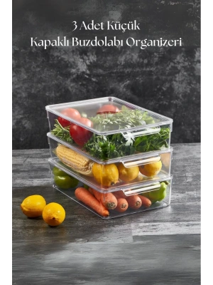 3 Lü Kapaklı Buzdolabı Organizeri & Buzdolabı Düzenleyici 3 lt