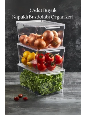 3 Lü Kapaklı Buzdolabı Organizeri & Buzdolabı Düzenleyici 6 lt