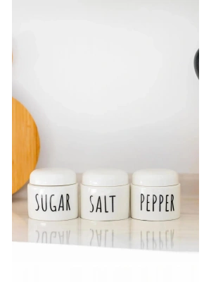 3 Lü Seramik Baharat Seti Beyaz 350 ml