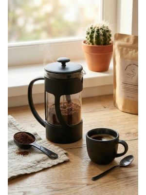 350 ml Borosilikat Cam French Press & Siyah Modern Kahve Ve Bitki Çayı Demleme Gereci
