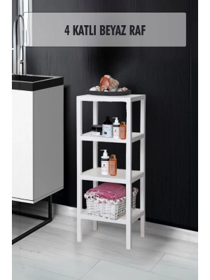 4 Katlı Beyaz Raf Kitaplık & Banyo Düzenleyicisi 100 cm