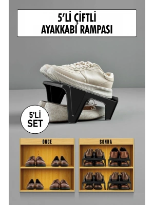 5 Li Set Çiftli Ayakkabı Rampası & Ayakkalık Düzenleyici & Organizer