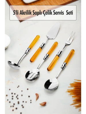 5 Parça Platin Servis Seti & Servis Sunum Seti Amber ( Kepçe / Kevgir / Sıpatula / Çatal / Kaşık )