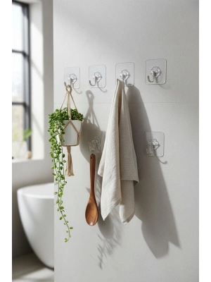 6lı Şeffaf Yapışkanlı Askı Seti & Çok Amaçlı Banyo Ve Mutfak Duvar Düzenleyici