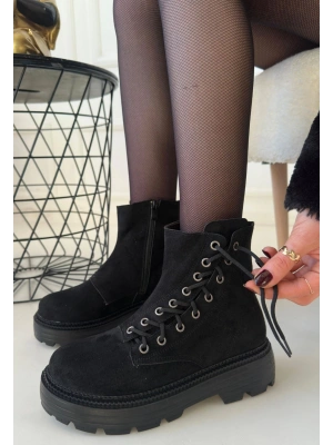 Agnej Siyah Süet Bağcıklı Kadın Bot