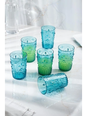 Akrilik Aquamarin 6lı Kısa Bardak & Su Meşrubat Kahve Yanı Bardağı 400 ml ( Cam Değildir )