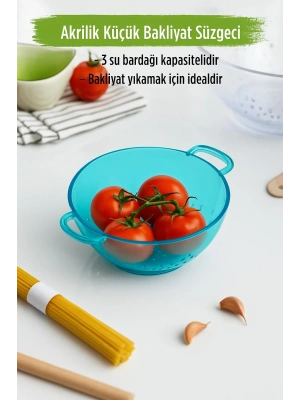 Akrilik Aquamarin Mini Pirinç Süzgeçi & Bakliyat Süzgeçi (3 SU BARDAĞI ÖLÇÜLÜ)