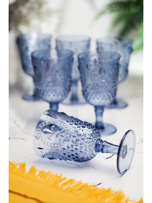 Akrilik Lacivert 6lı Kadeh & Su Meşrubat Kahve Yanı Bardağı 450 ml ( Cam Değildir )