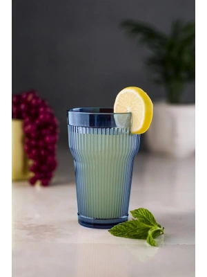 Akrilik Lacivert Tekli Uzun Bardak & Su Meşrubat Bardağı 400 ml ( Cam Değildir )