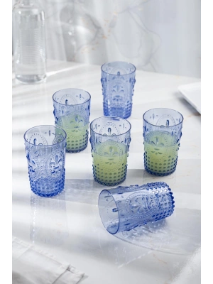 Akrilik Mavi 6lı Kısa Bardak & Su Meşrubat Kahve Yanı Bardağı 400 ml ( Cam Değildir )