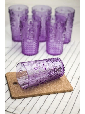 Akrilik Mor 6lı Uzun Bardak & Su Meşrubat Bardağı 750 ml ( Büyük Boy & Cam Değildir )