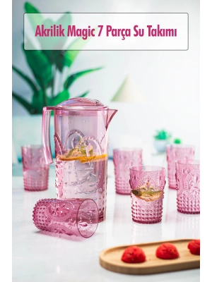 Akrilik Mürdüm Sürahi 2,3 lt Ve 6lı & Su Meşrubat Kahve Yanı Bardağı 400 ml Seti ( Cam Değildir )