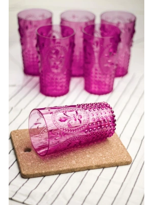Akrilik Pembe 6lı Uzun Bardak & Su Meşrubat Bardağı 750 ml ( Büyük Boy & Cam Değildir )