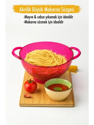 Akrilik Pembe Makarna Süzgeçi & Sebze Meyve Süzgeçi