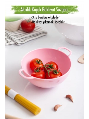Akrilik Soft Pembe Mini Pirinç Süzgeçi & Bakliyat Süzgeçi (3 SU BARDAĞI ÖLÇÜLÜ)