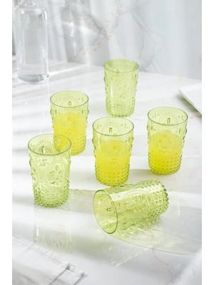 Akrilik Yeşil 6lı Kısa Bardak & Su Meşrubat Kahve Yanı Bardağı 400 ml ( Cam Değildir )