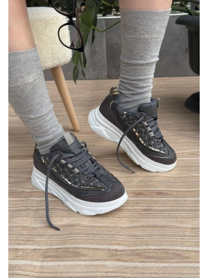 Aleid Gri Cilt Bağcıklı Kadın Spor Ayakkabı