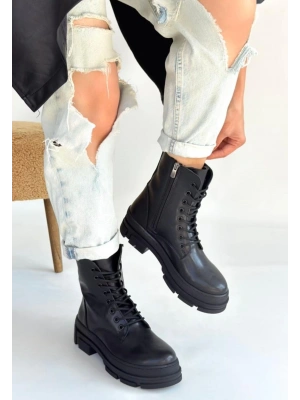 Allex Siyah Cilt Bağcıklı Bot