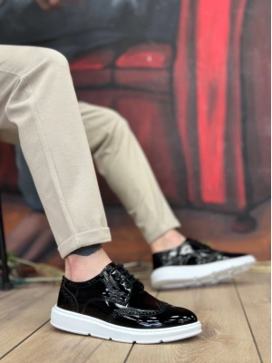 Ba0003 Bağcıklı Klasik Siyah Beyaz Taban Rugan Yüksek Taban Casual Erkek Ayakkabı Erkek Klasik Ayakkabı