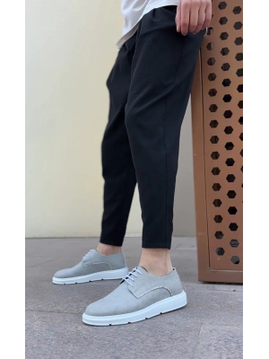 Ba0003 Bağcıklı Klasik Spor Gri Renk Keten Yüksek Taban Casual Erkek Ayakkabı Erkek Klasik Ayakkabı