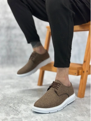 BA0003 Bağcıklı Klasik Spor Keten Kahverengi Beyaz Taban Casual Erkek Ayakkabı