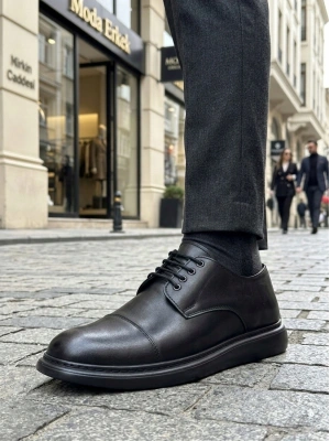 BA0003 Siyah Kapaklı Burun Bağcıklı Erkek Oxford Ayakkabı