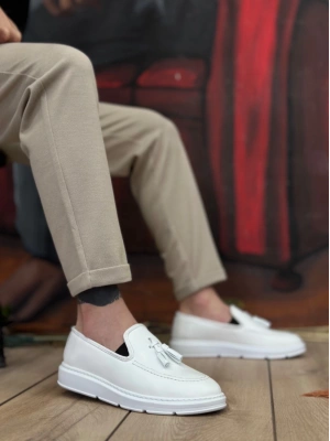 Ba0005 Bağcıksız Yüksek Taban Klasik Beyaz Püsküllü Erkek Ayakkabı Erkek Klasik Ayakkabı