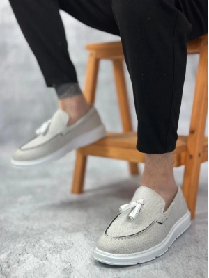 Ba0005 Bağcıksız Yüksek Taban Klasik Yeni Keten Gri Püsküllü Erkek Ayakkabı Erkek Klasik Ayakkabı