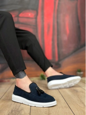 Ba0005 Bağcıksız Yüksek Taban Lacivert Süet Klasik Püsküllü Corcik Erkek Ayakkabı Erkek Klasik Ayakkabı