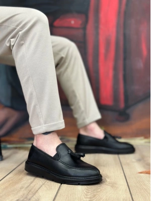 Ba0005 Bağcıksız Yüksek Taban Mat Siyah Klasik Püsküllü Corcik Erkek Ayakkabı Erkek Klasik Ayakkabı