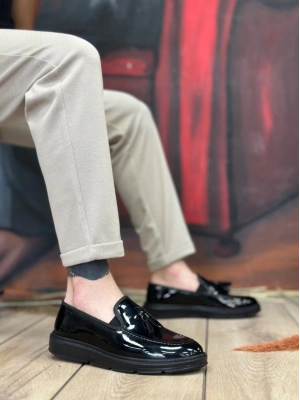 Ba0005 Bağcıksız Yüksek Taban Siyah Rugan Klasik Püsküllü Corcik Erkek Ayakkabısı Erkek Klasik Ayakkabı