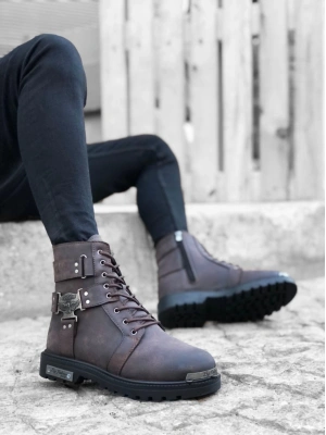 Ba0080 Gladyatör Fermuarlı Tokalı Kahverengi Erkek Klasik Spor Klasik Yarım Bilek Bot Erkek Klasik Ayakkabı