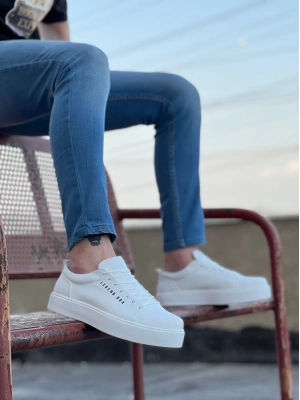 BA0104 Bağcıklı Beyaz Cilt Deri Spor Klasik Erkek Ayakkabı