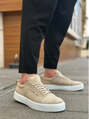 Ba0104 Bağcıklı Krem Süet Beyaz Taban Spor Klasik Erkek Ayakkabı Erkek Klasik Ayakkabı