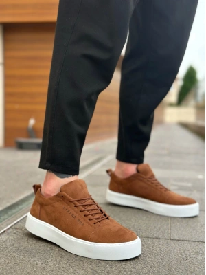 BA0104 Bağcıklı Taba Süet Beyaz Taban Spor Klasik Erkek Ayakkabı