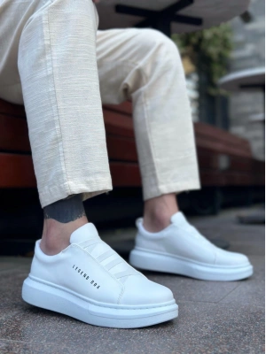 BA0134 BOA Kalın Yüksek Taban Çapraz Bant Beyaz Erkek Ayakkabı