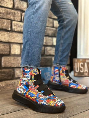 BA0142 Bantlı Erkek Yüksek Taban Popart Model Spor Bot