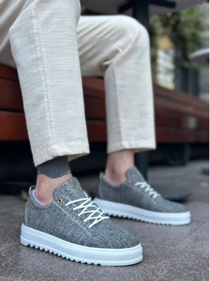 Ba0152 Bağcıklı Yüksek Taban Gri Kırçıllı Keten Erkek Ayakkabı Erkek Günlük Ayakkabı