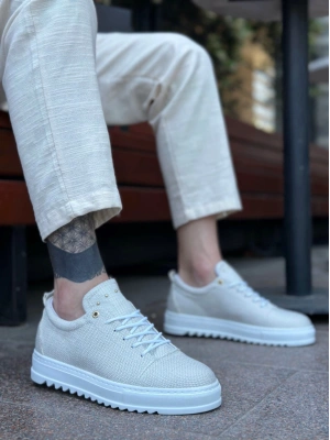 Ba0152 Bağcıklı Yüksek Taban Krem Keten Erkek Ayakkabı Erkek Günlük Ayakkabı