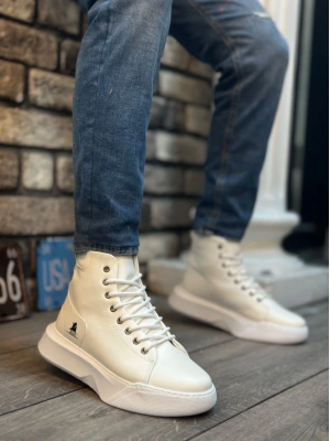 Ba0155 Bağcıklı Erkek Yüksek Taban Beyaz Spor Erkek Bot