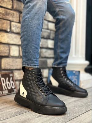 Ba0159 Bağcıklı Erkek Yüksek Taban Siyah Beyaz Spor Erkek Bot