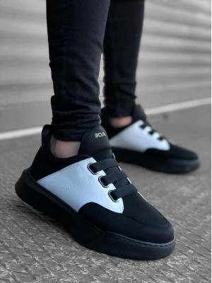 Ba0160 Bantlı Erkek Yüksek Taban Siyah Beyaz Siyah Taban Erkek Spor Ayakkabı