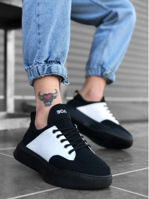 Ba0163 Bağcıklı Erkek Yüksek Taban Siyah Beyaz Erkek Spor Ayakkabı