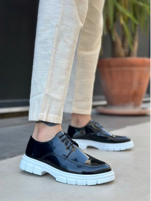 BA0237 Bağcıklı Rugan Klasik Yüksek Taban Siyah Casual Erkek Ayakkabı