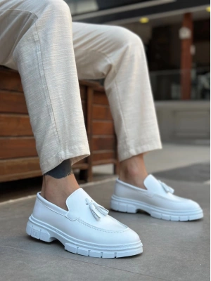 Ba0240 Yüksek Taban Klasik Parlak Püsküllü Beyaz Erkek Ayakkabı Erkek Klasik Ayakkabı