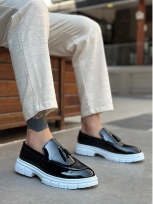 Ba0240 Yüksek Taban Klasik Parlak Püsküllü Rugan Siyah Erkek Ayakkabı Erkek Klasik Ayakkabı